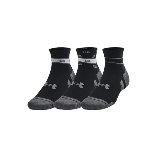 Under Armour Performance Tech 3-Pack Quarter Socks in Black/Castlerock