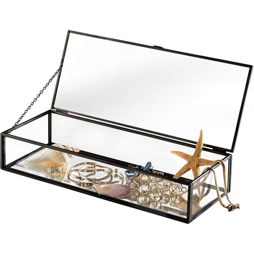 MyGift Vintage Black Iron Glass Display Case with Hinged Lid