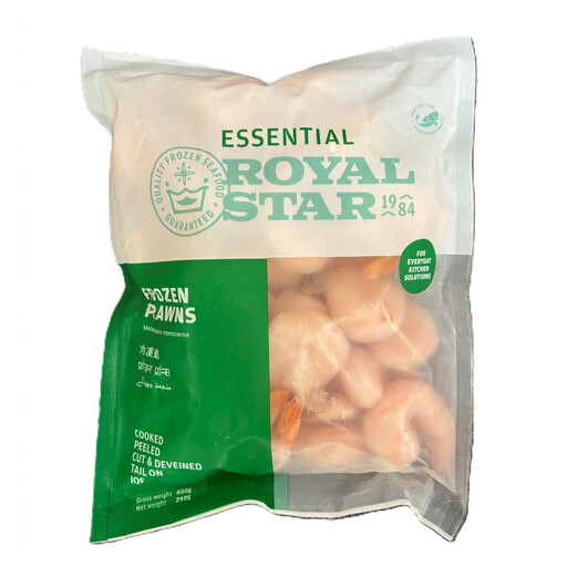 ESSENTIAL ROYAL STAR Cooked Peeled Tail On IQF 31/40 Medium Prawns