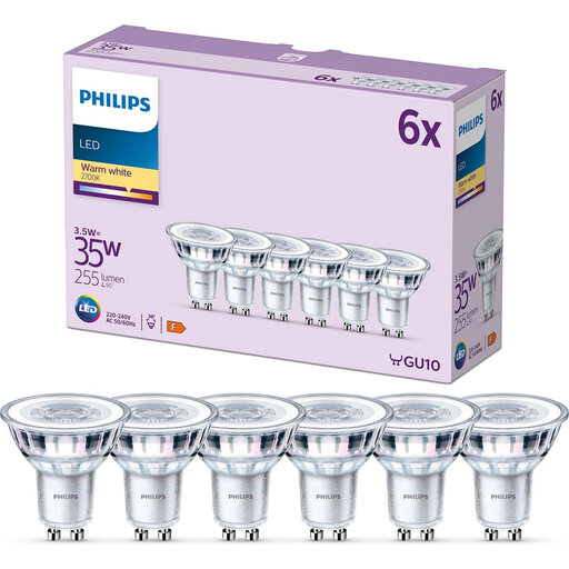 PHILIPS LED Spotlight - 35 W - GU10 - Warm White Light - 6 Pieces