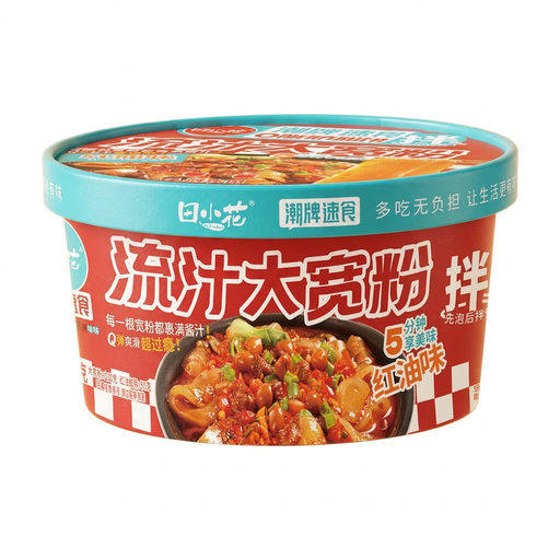 Tian Xiao Hua Bowl Pack Zero-Fat Saucy Wide Vermicelli, Pink Oil Flavor, 271g