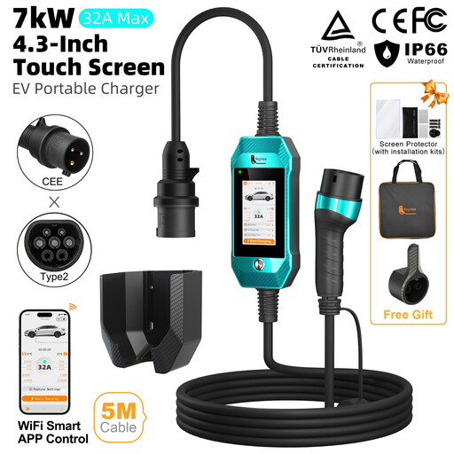 Feyree 4.3 Inch Touch Screen Type 2 Smart WiFi APP Control Portable EV Charger 7kW