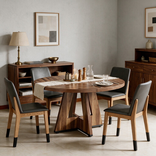 Round Wooden Dining Table for Farmhouse