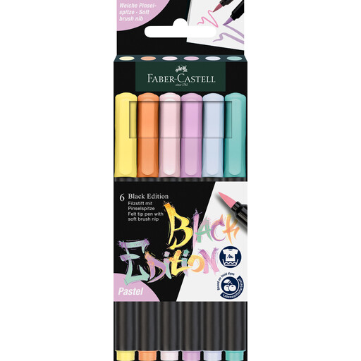 Faber-Castell Black Edition Brush Pen, Assorted Colours, Box of 6