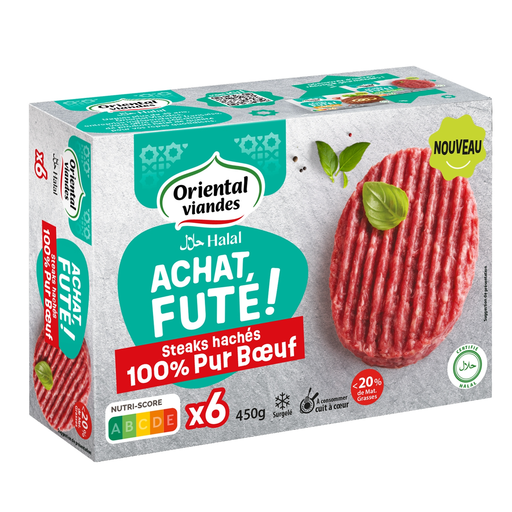 ORIENTAL VIANDES 100% Pure Halal Beef Patties Frozen 450g (6 x 75g)