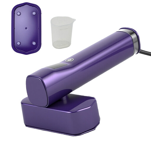 Purple handheld garment steamer with a 100 ml tank