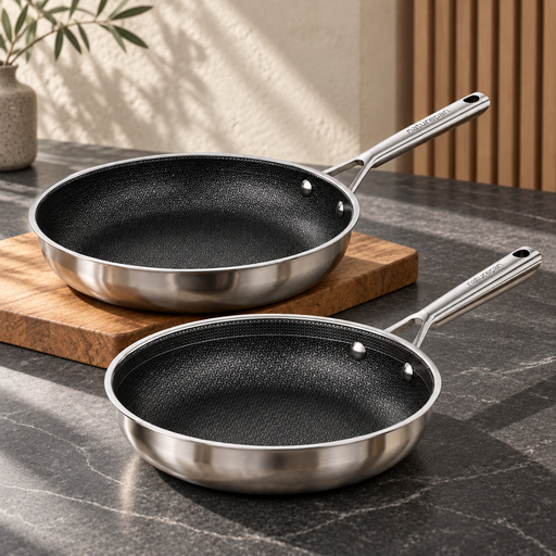 Naturepan frying pan set, hybrid ceramic-coated stainless steel, 24 and 28 cm