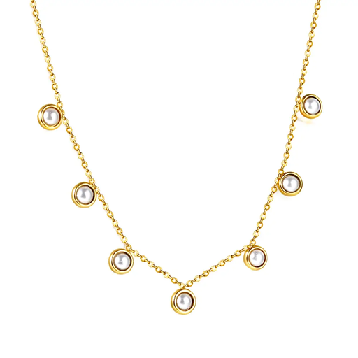 18K PVD Gold Stainless Steel Half-Pearl Station Necklace