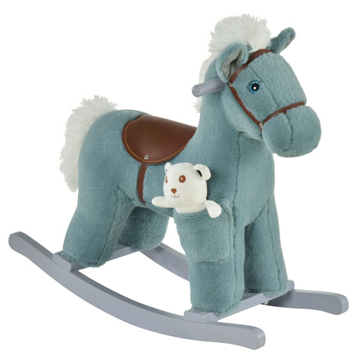 HOMCOM Kids Plush Ride-On Rocking Horse Blue