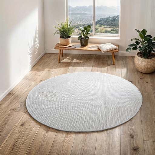 Runder Teppich 'Wooly Dreamscape' Naturwei? 150 x 150 cm