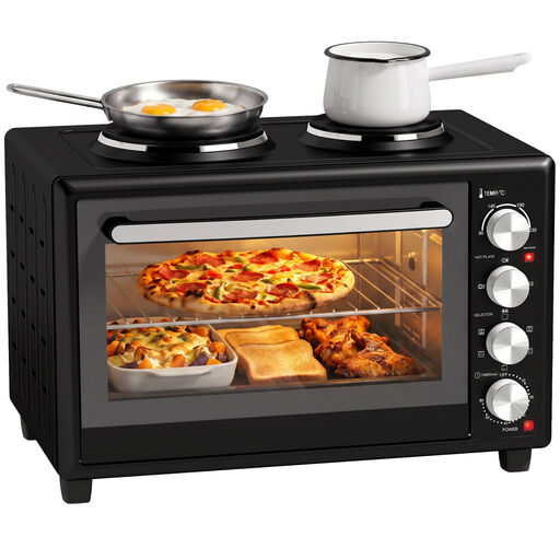 HOMCOM mini oven with two hotplates and rotisserie