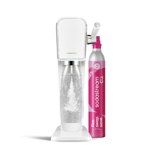 SodaStream ART Machine à Eau Gazeuse & Soda | Pack : 1 Bouteille 1L, Compatible Lave-Vaisselle + 1 Recharge de Gaz 60L à Clipser | Blanc