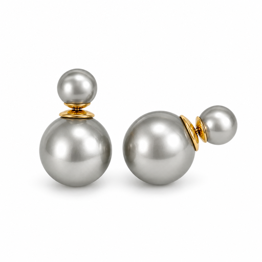VoxorAI Dark Grey Classic Double Pearl Earrings