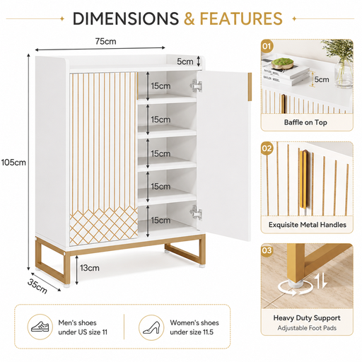 LANTINE Shoe Cabinet with Doors, 5 Tiers