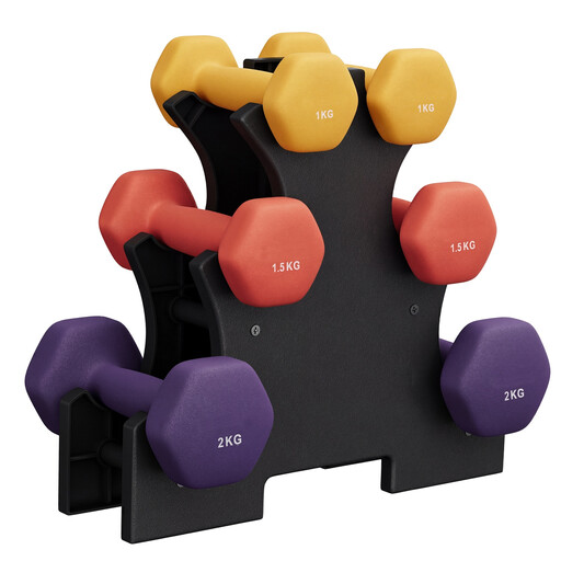 Neoprene Dumbbell Set with Stand (1, 1.5, 2 kg)