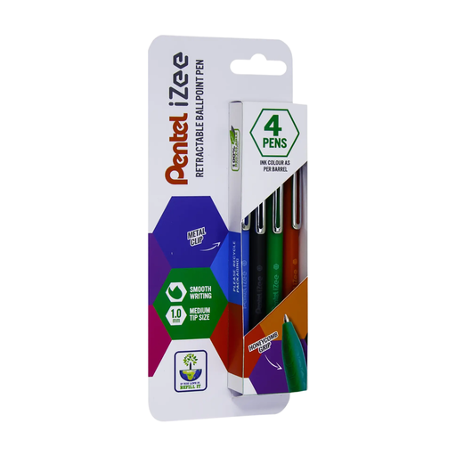 Pentel iZee Retractable Ballpoint 1.0mm Assorted Pack of 4