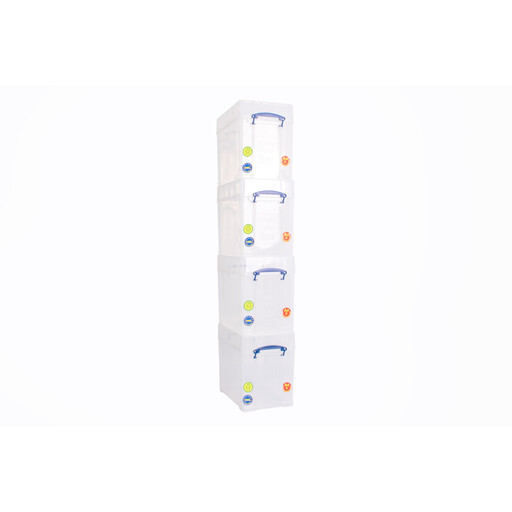 Really Useful Stackable Plastic Storage Box 19L with XL Lid Clear Pack of 4
