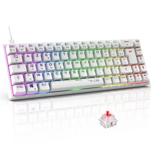 THE G-LAB Keyz Titanium Mechanical Gaming Keyboard Red Switch Wired RGB 65% - AZERTY - White