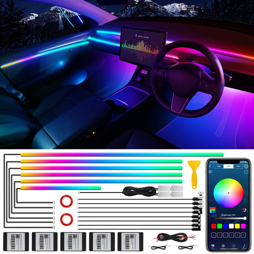 Acrylic Interior Car LED Strip Light with Wireless APP, Dreamcolor RGB 10 in 1