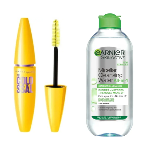 Makeup Essentials Gift Set with Maybelline mascara and micellar water