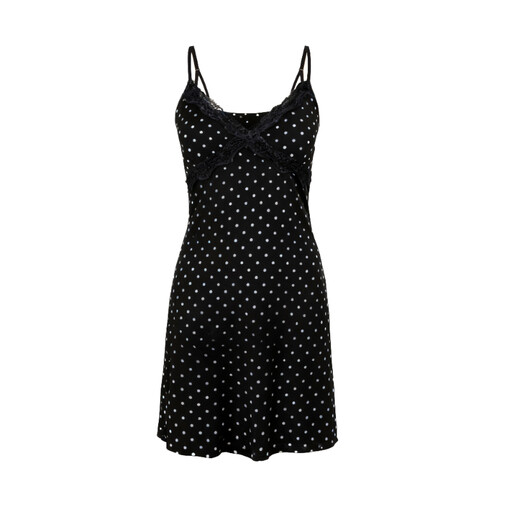 IZURIA Narrow Lace V-Neck Black Polka Dot Suspender Dress XL
