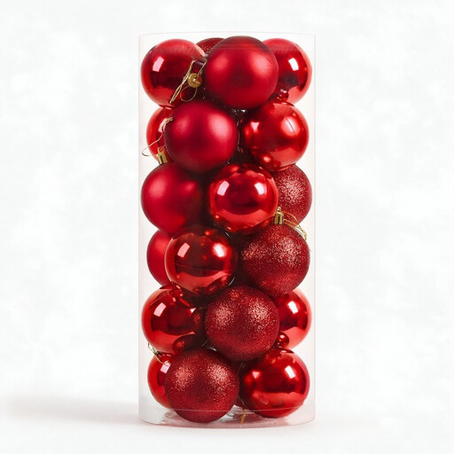 60mm 24ct Red Christmas Balls Ornaments Christmas Decorations for Home Christmas Tree Ornaments Shatterproof Plastic Christmas Ball Ornaments Festive Party Pendant Room Decor