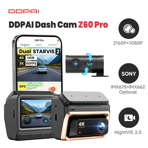 DDPAI Z60 Pro 4K Dash Cam 3 Inch Car DVR Front and Rear Dual Camera