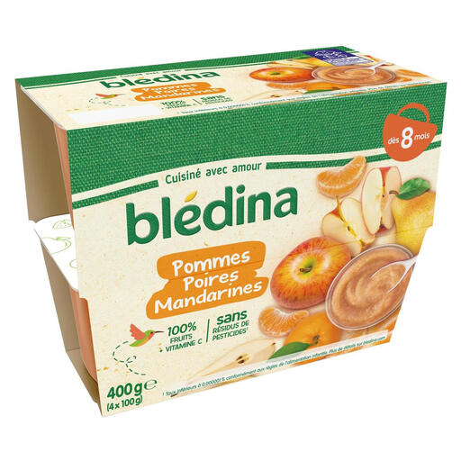 BLEDINA Fruit Cups Apple, Pear & Mandarin 8+ Months 4x100g