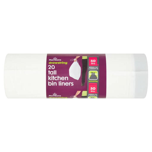 Morrisons Drawstring 20 Tall Kitchen Bin Liners 50 Litre