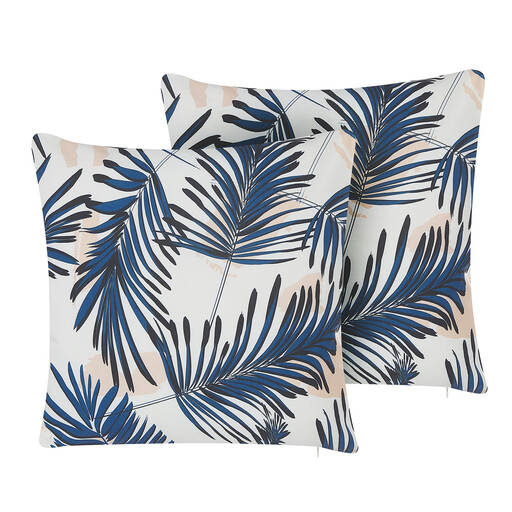 BelianiSet of 2 Outdoor Cushions Leaf Motif 45 x 45 cm Blue ELATI