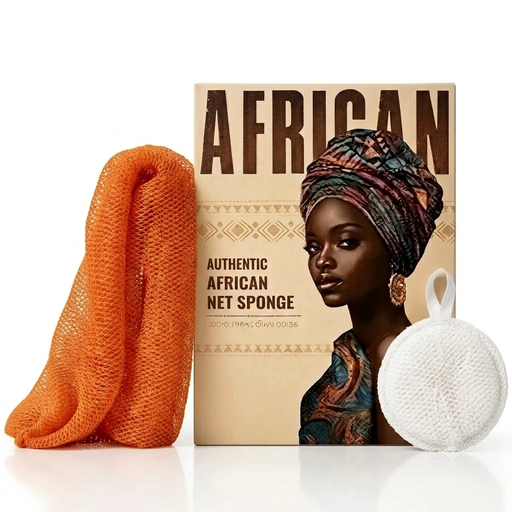 Personal Care African Net Sponge Kit - 90g - Orange + White Face Scrub- With String