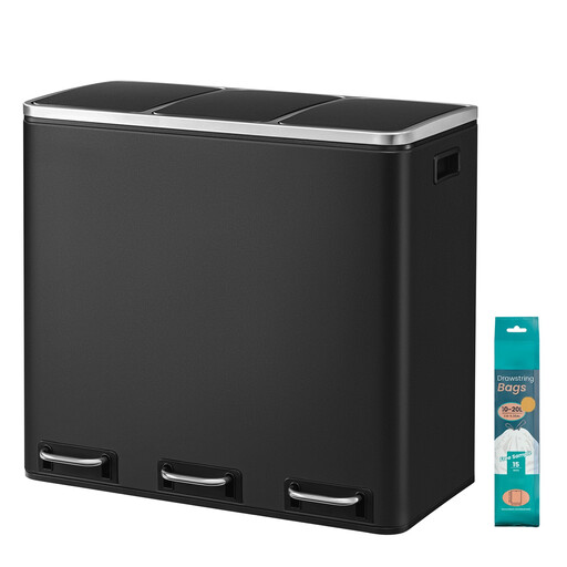 Ochama Triple Recycling Bin, 3 x 18L, Zwart