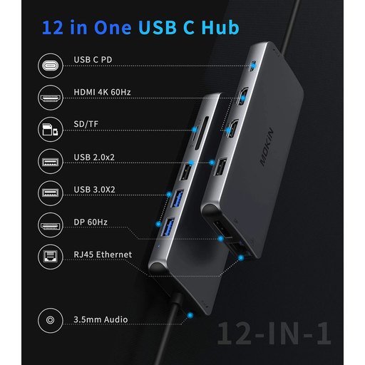 USB-C 转 2 个 HDMI、DP、USB 3.0、USB 2.0、RJ45、PD、SD、TF 和音频集线器