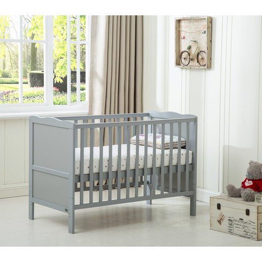 mcc direct Orlando Wooden Cot and Toddler Bed in grey with mattress
