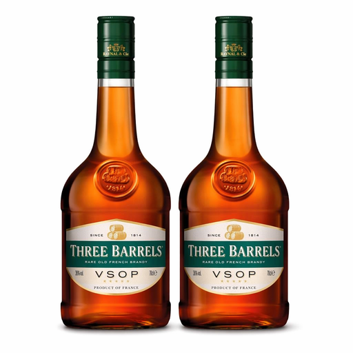 Pack of 2 -Three Barrels Rare Old French Brandy Vsop 70cl