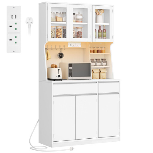 HaluPeit Tall Kitchen Cupboard with LED & Power Outlet