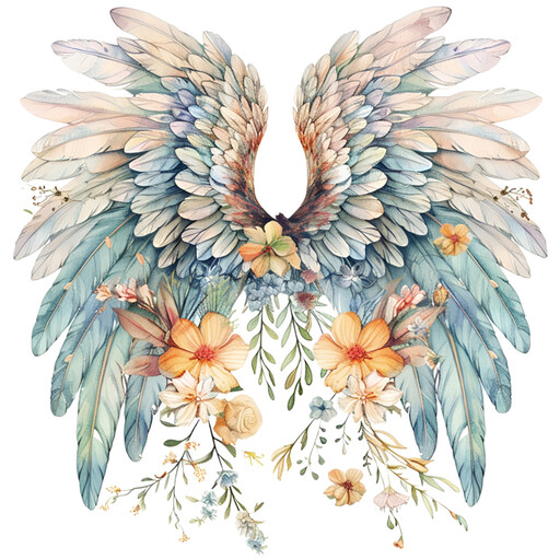 Stickers Muraux Ailes d'Ange - Grandes Fleurs Colorées