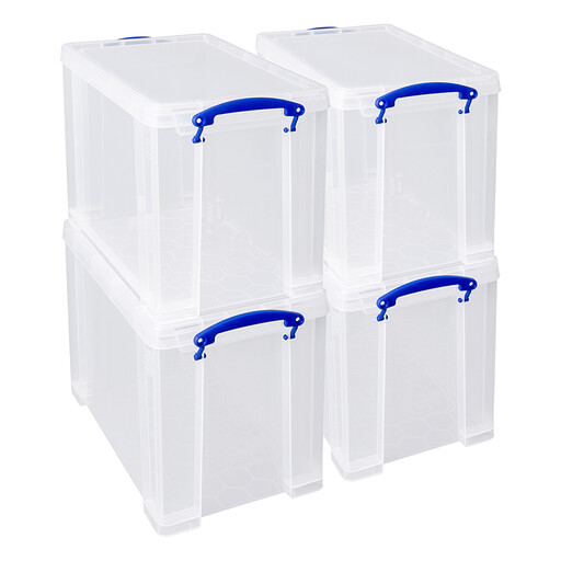 Really Useful Stackable Plastic Storage Box 19L Clear (Pack of 4)