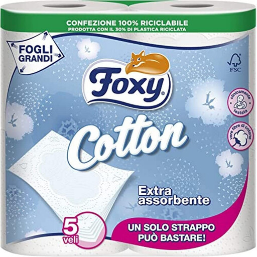 Foxy Cotton Toilet Roll 4 Rolls 5Ply
