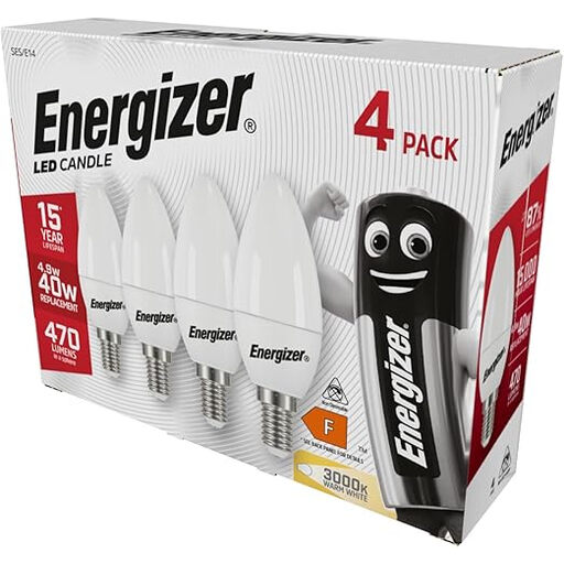 Energizer Light Bulbs LED Candle Frosted E14 Warm White 60W Non-Dimmable 4 Pack