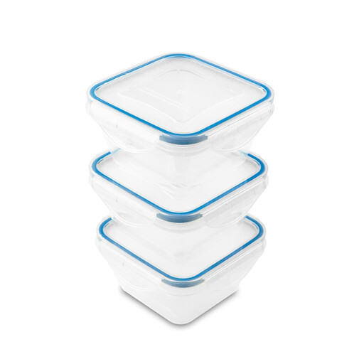 Addis Clip Tight Food Storage Containers, Round, 300ml Square, Set of 3