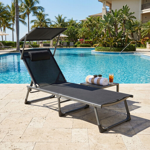 Ochama Outdoor Reclining Lounge Chair with Cushion and Canopy
