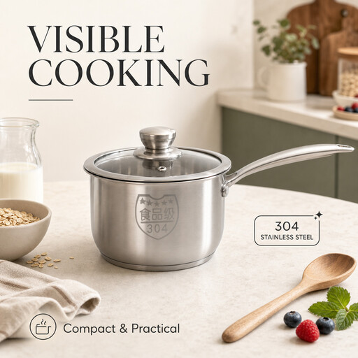 PURECOOK Stainless Steel Saucepan Series | 304 Stainless Steel | Saucepan with Steel Handle & Combined Lid
