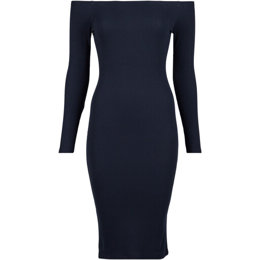 Urban Classics Ladies Off Shoulder Longsleeve Rib Dress Black