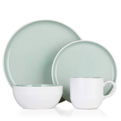 Barbary & Oak by Tower Oslo Dinnerware Set 16PC, White and Mint Green
