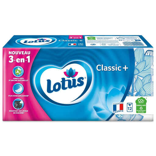 LOTUS Classic+ Facial Tissues 4-Ply Compact Case, 12 Cases, 108 Tissues