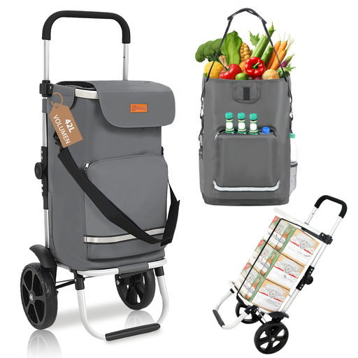 Foldable Shopping Trolley with Cooling Compartment, Grey