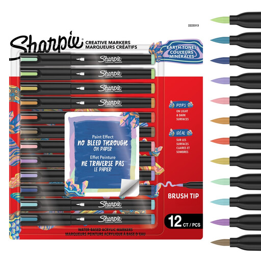 Sharpie Acrylic Paint Markers with brush tip, 12 warm colours