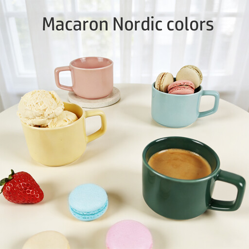 Set of 4 small ceramic cups in pastel colours