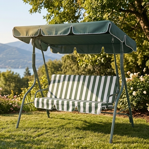 Terrabeta Garden Furniture Steel Swing Chair with Canopy and Seat Cushion